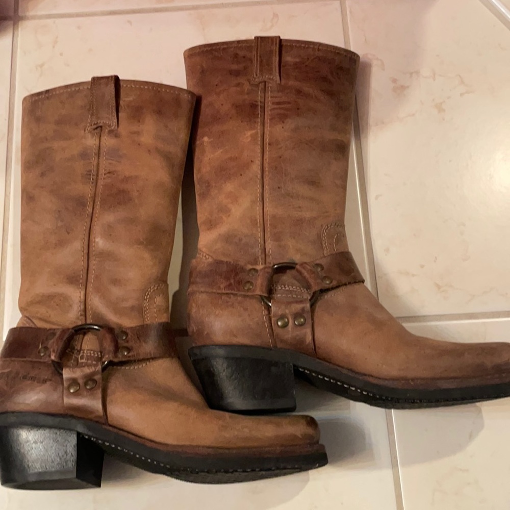 Brown leather Motorcycle Harness Boots